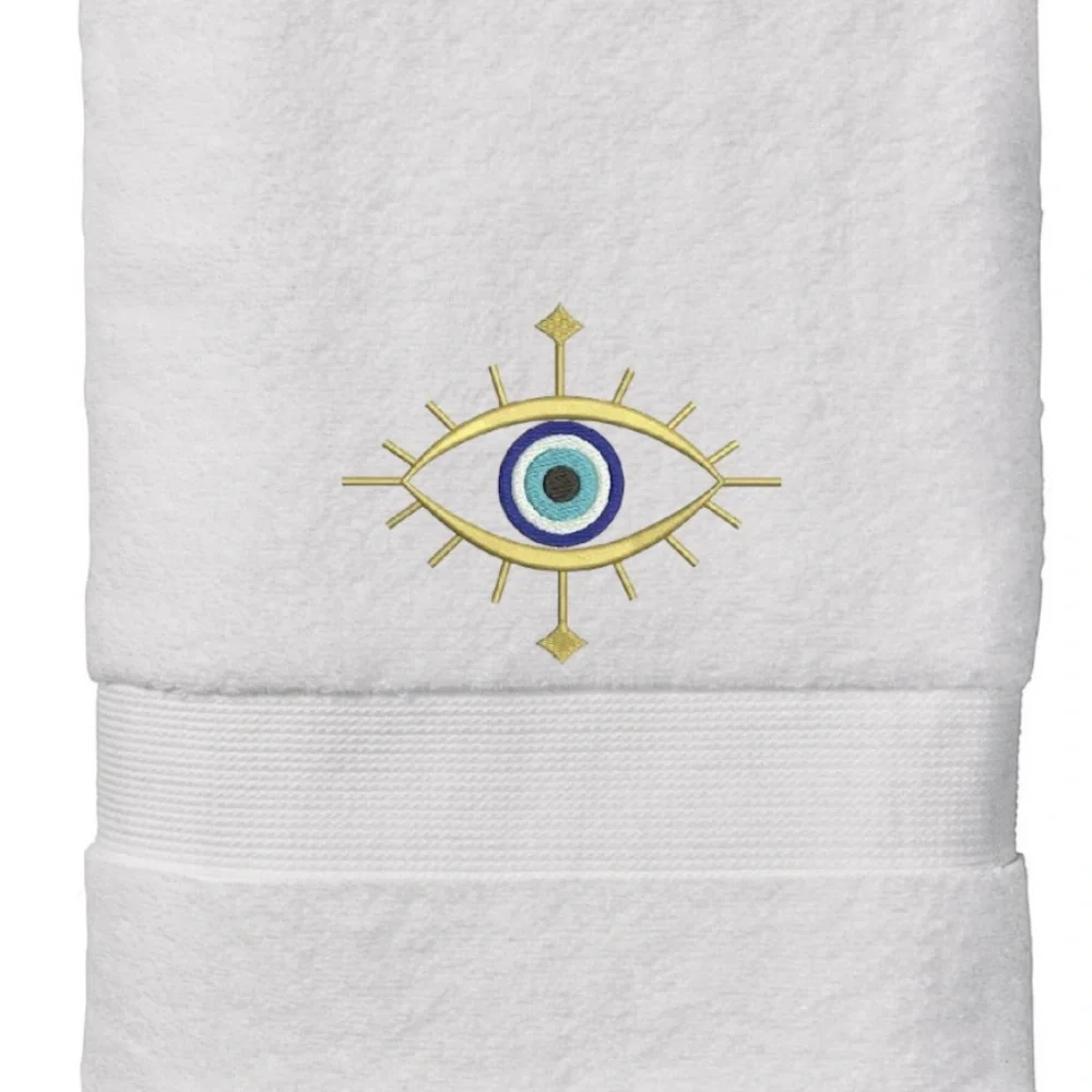 Evil Eye Hand towel embroidered Pick one New Made to order Black or white